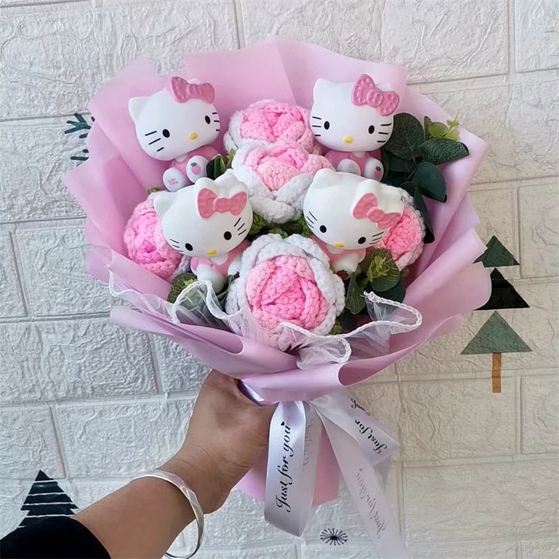 Hello Kitty Cartoon Plush Bouquet  Anime  Rose Soap Flowers Sweet Gift