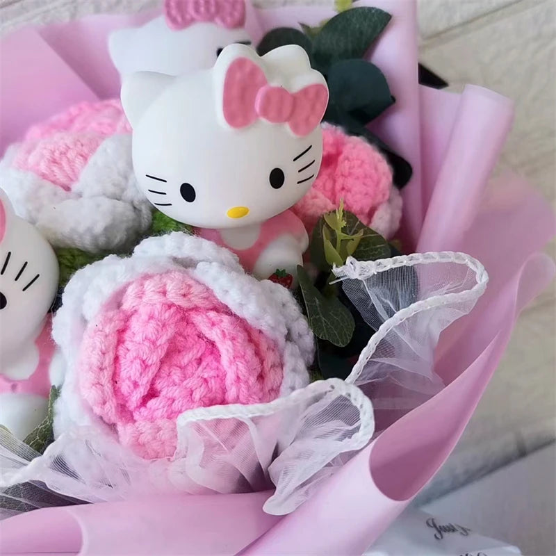 Hello Kitty Cartoon Plush Bouquet  Anime  Rose Soap Flowers Sweet Gift