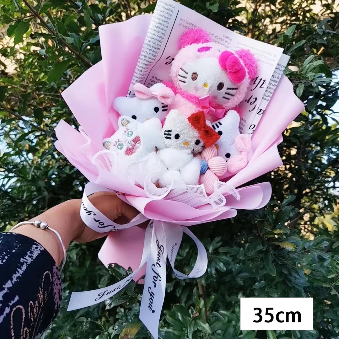 Hello Kitty Cartoon Plush Bouquet  Anime  Rose Soap Flowers Sweet Gift