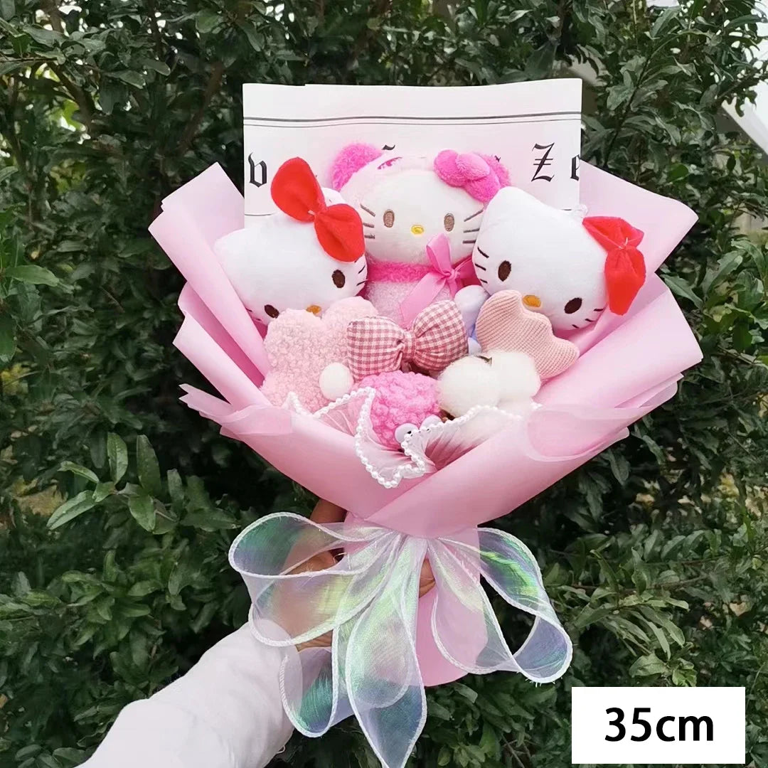 Hello Kitty Cartoon Plush Bouquet  Anime  Rose Soap Flowers Sweet Gift