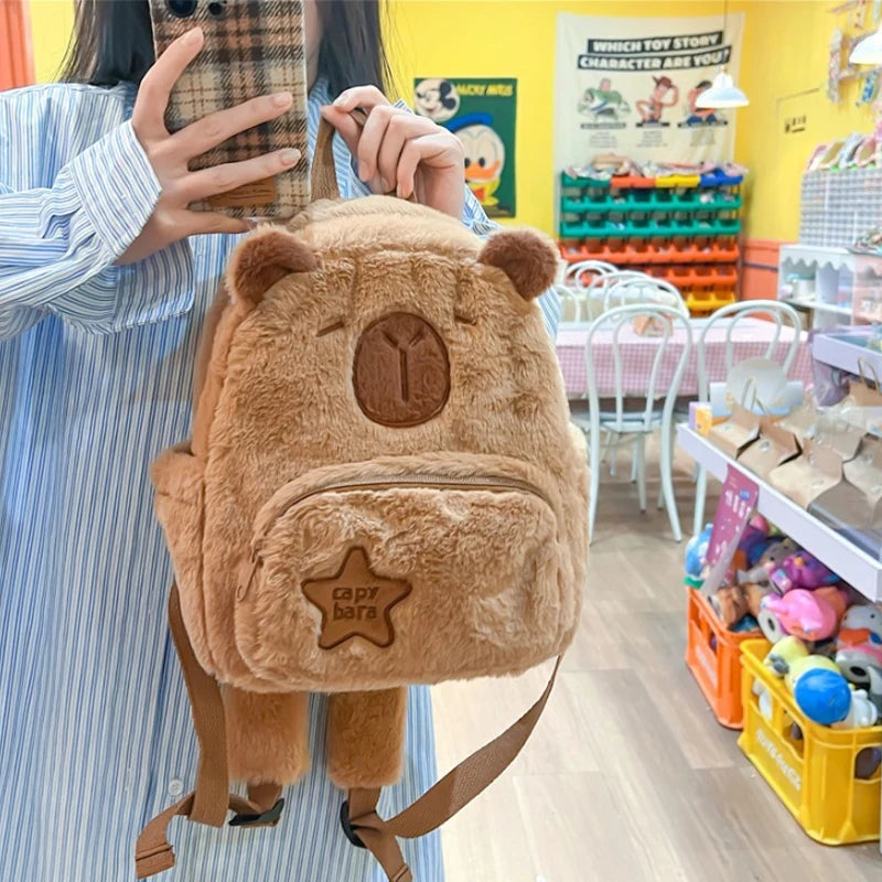 Student School Bag Capibala Plush Capybara Bag Casual All-match Fur Bag Large Capacity Backpack School Bag Mochila