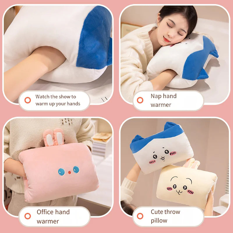 Chiikawa Cartoon Peripheral Winter Warm Hand Pillow Meddled Cute Stuffed Animals Throw Pillow Pupil Girl's Hand Warmer Throw