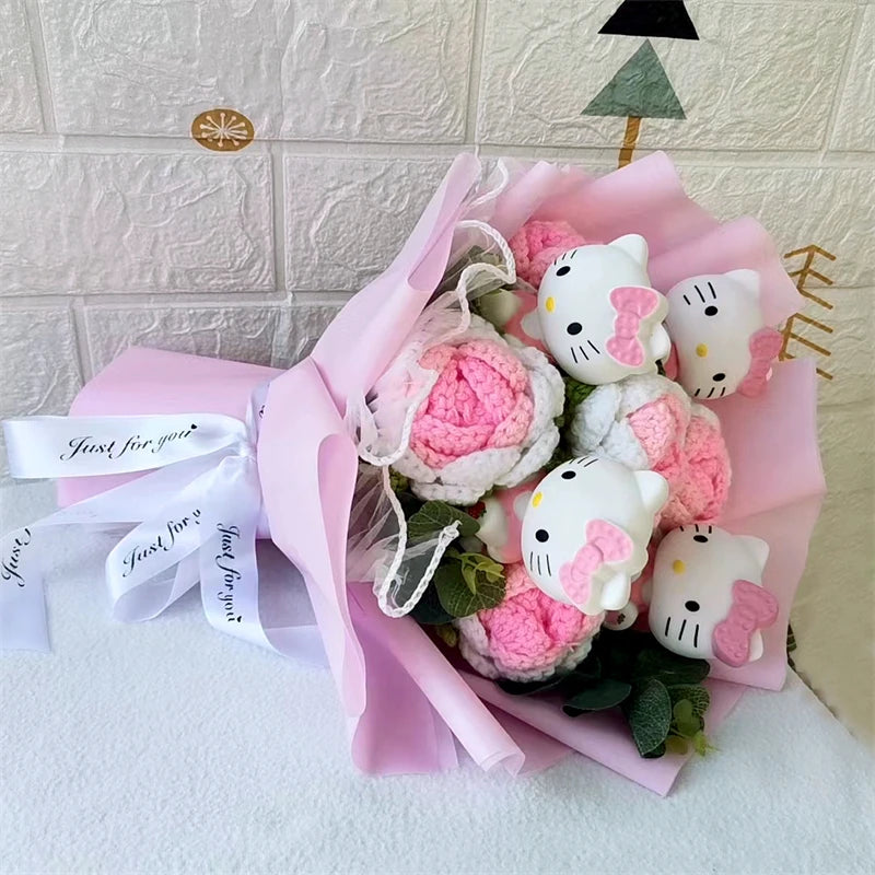 Hello Kitty Cartoon Plush Bouquet  Anime  Rose Soap Flowers Sweet Gift