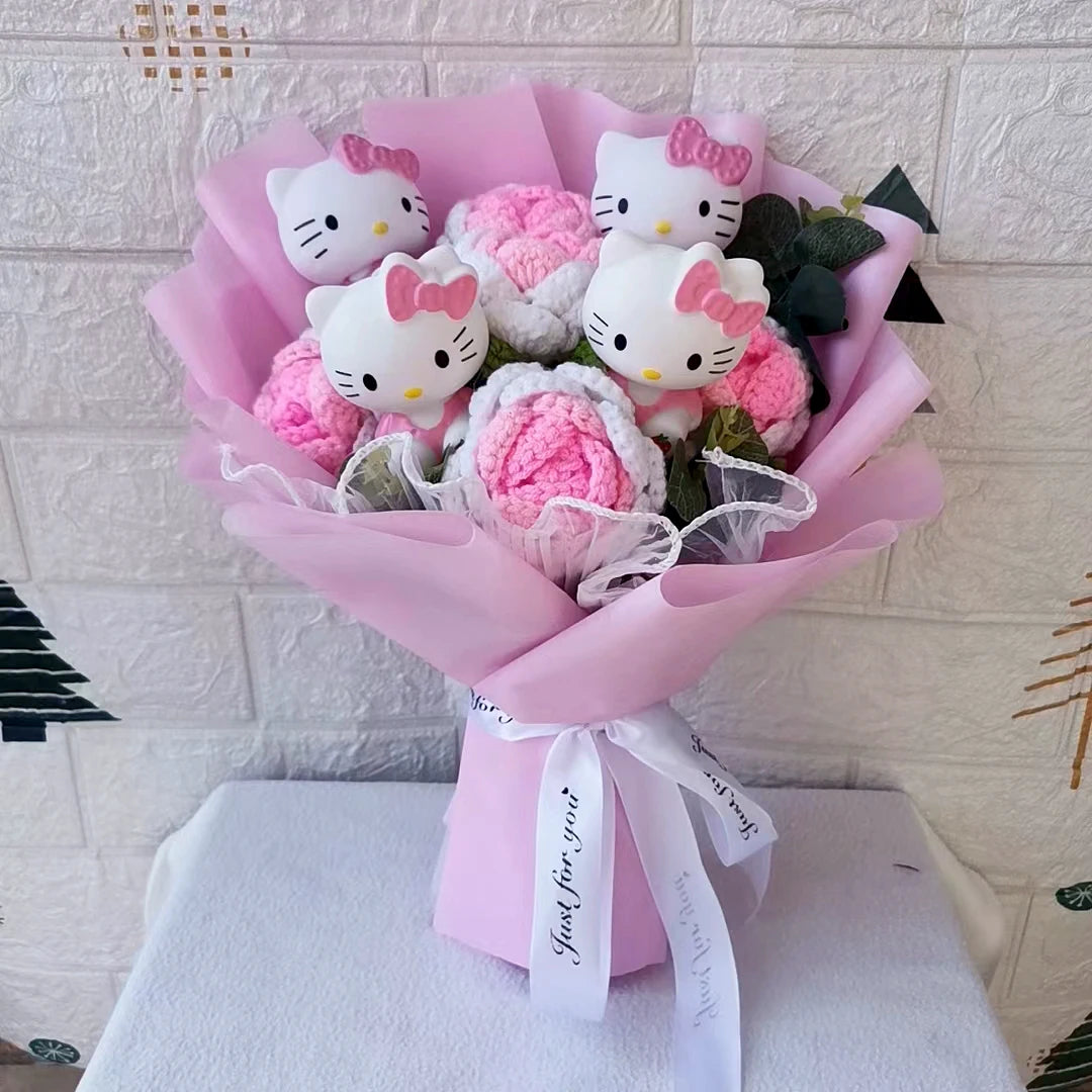 Hello Kitty Cartoon Plush Bouquet  Anime  Rose Soap Flowers Sweet Gift