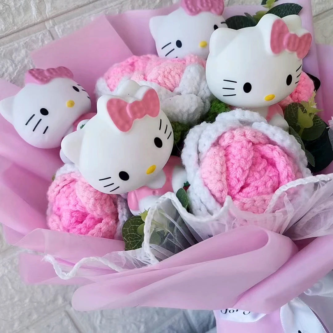 Hello Kitty Cartoon Plush Bouquet  Anime  Rose Soap Flowers Sweet Gift