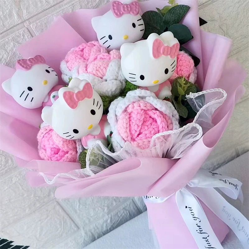 Hello Kitty Cartoon Plush Bouquet  Anime  Rose Soap Flowers Sweet Gift