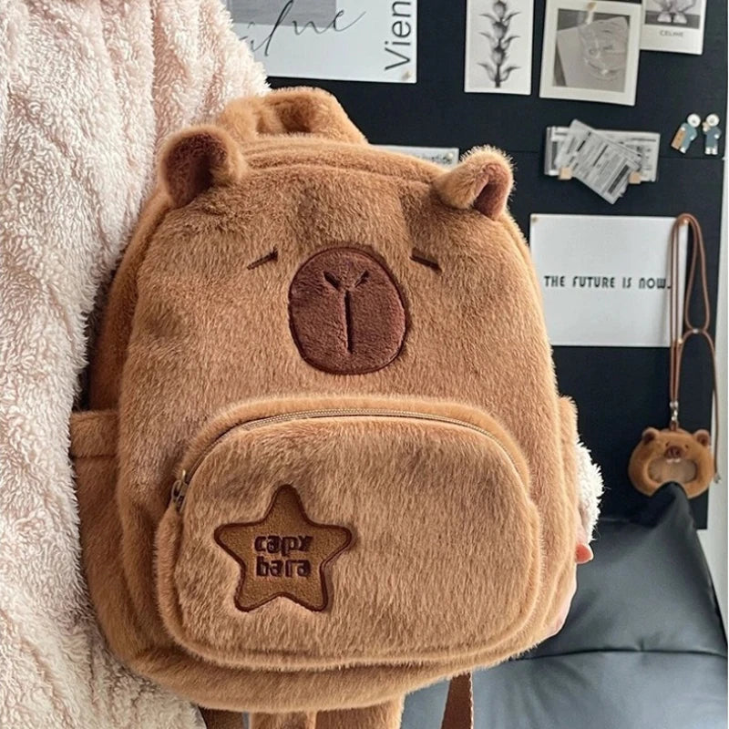 Student School Bag Capibala Plush Capybara Bag Casual All-match Fur Bag Large Capacity Backpack School Bag Mochila