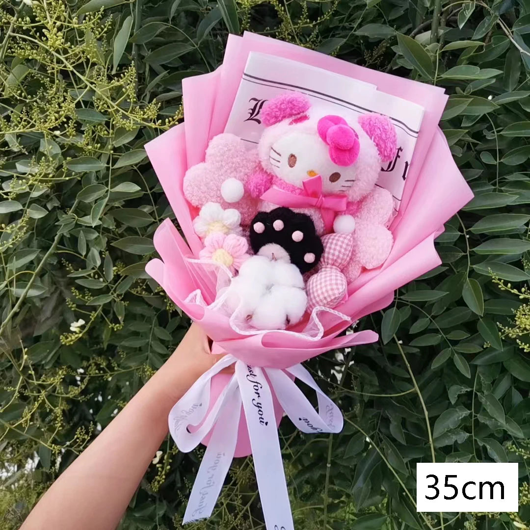 Hello Kitty Cartoon Plush Bouquet  Anime  Rose Soap Flowers Sweet Gift