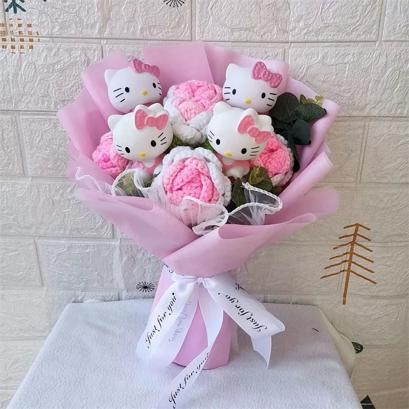 Hello Kitty Cartoon Plush Bouquet  Anime  Rose Soap Flowers Sweet Gift