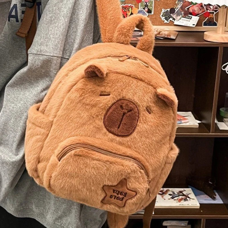 Student School Bag Capibala Plush Capybara Bag Casual All-match Fur Bag Large Capacity Backpack School Bag Mochila