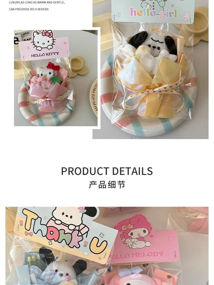 MINISO Sanrio Fabric Doll Bouquet Small Doll My Melody Kuromi Hello Kitty Beaver Loopy Christmas Elk Santa Claus Snowman Gift