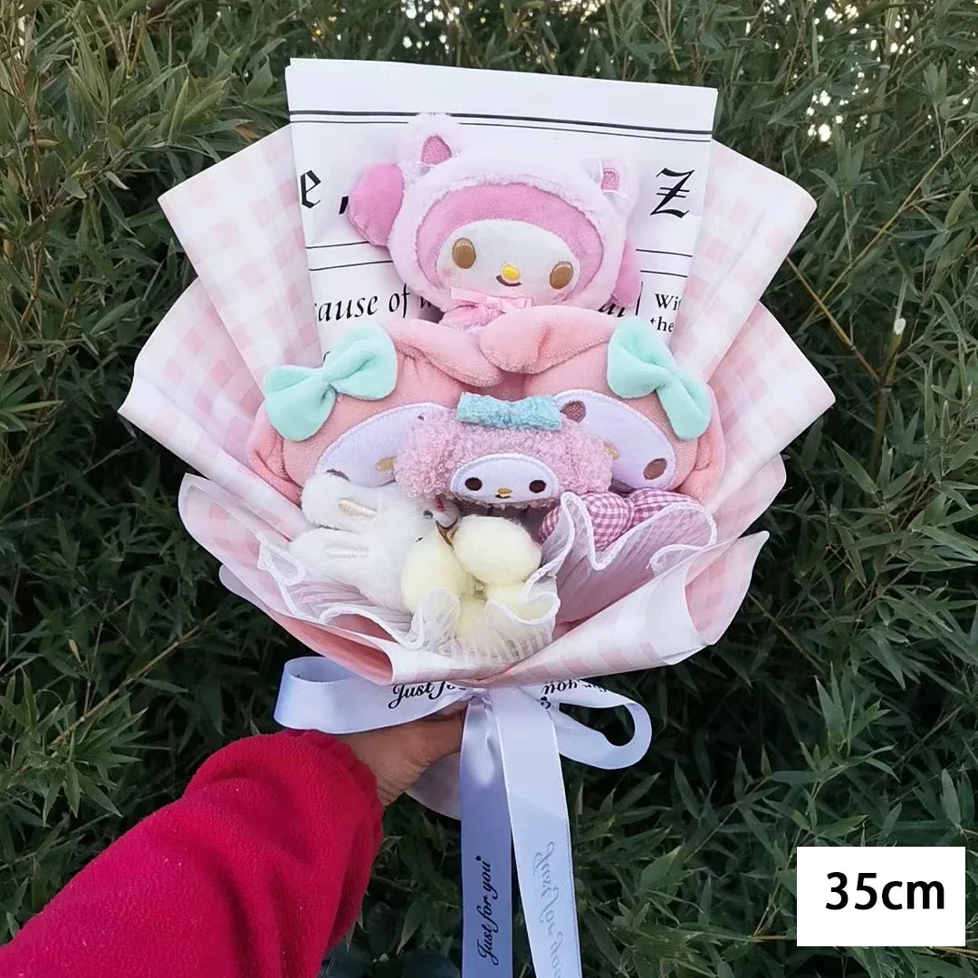 Hello Kitty Cartoon Plush Bouquet  Anime  Rose Soap Flowers Sweet Gift