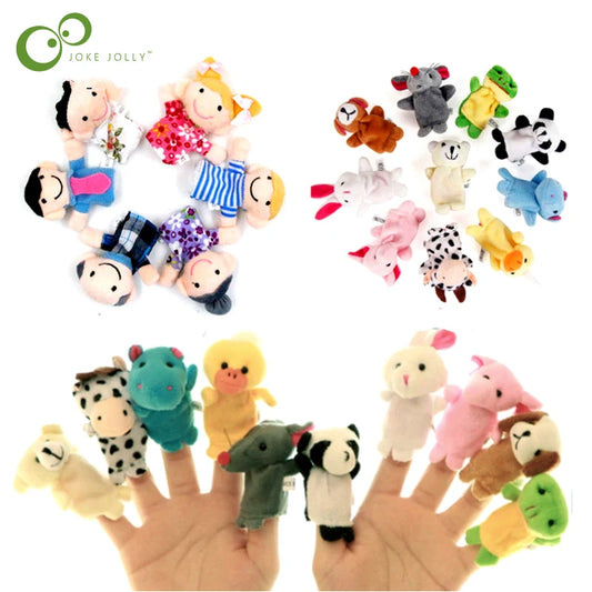 Baby Plush Toy Finger Puppets Tell Story Props 10pcs Animals or 6pcs Family Doll Kids Toys Children Gift GYH